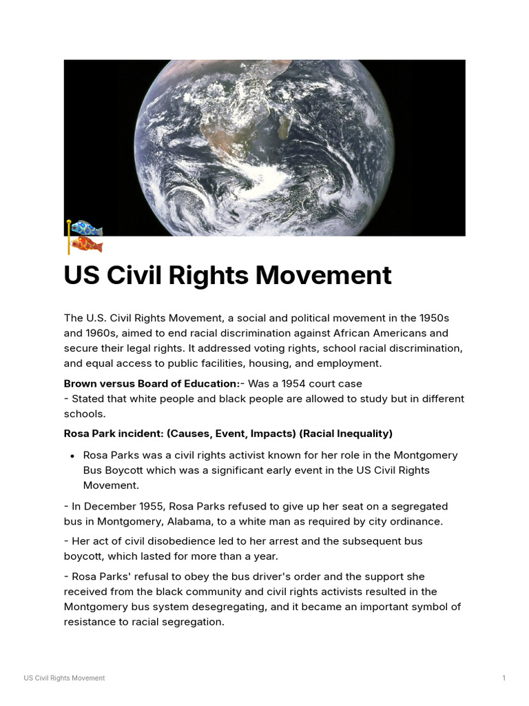 US Civil Rights Movement | PDF | Rosa Parks | Racial Segregation In The ...