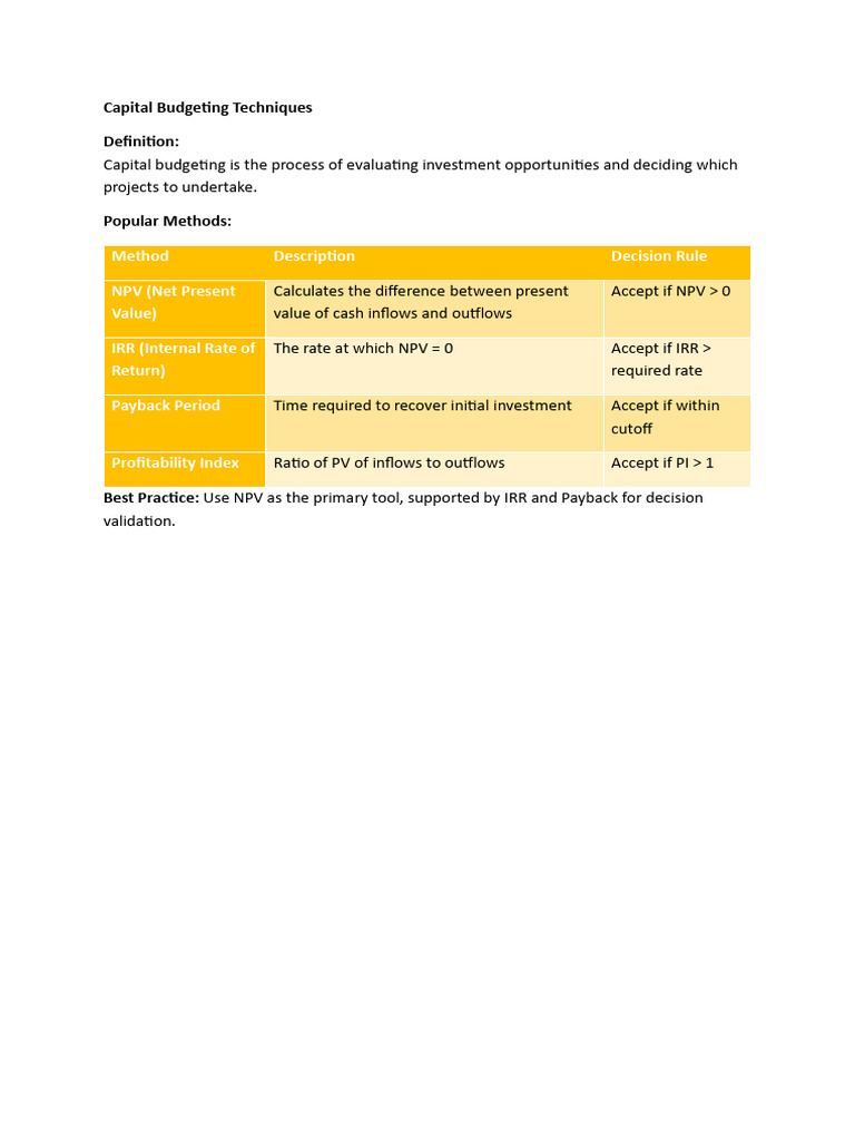 Capital Budgeting Techniques | PDF