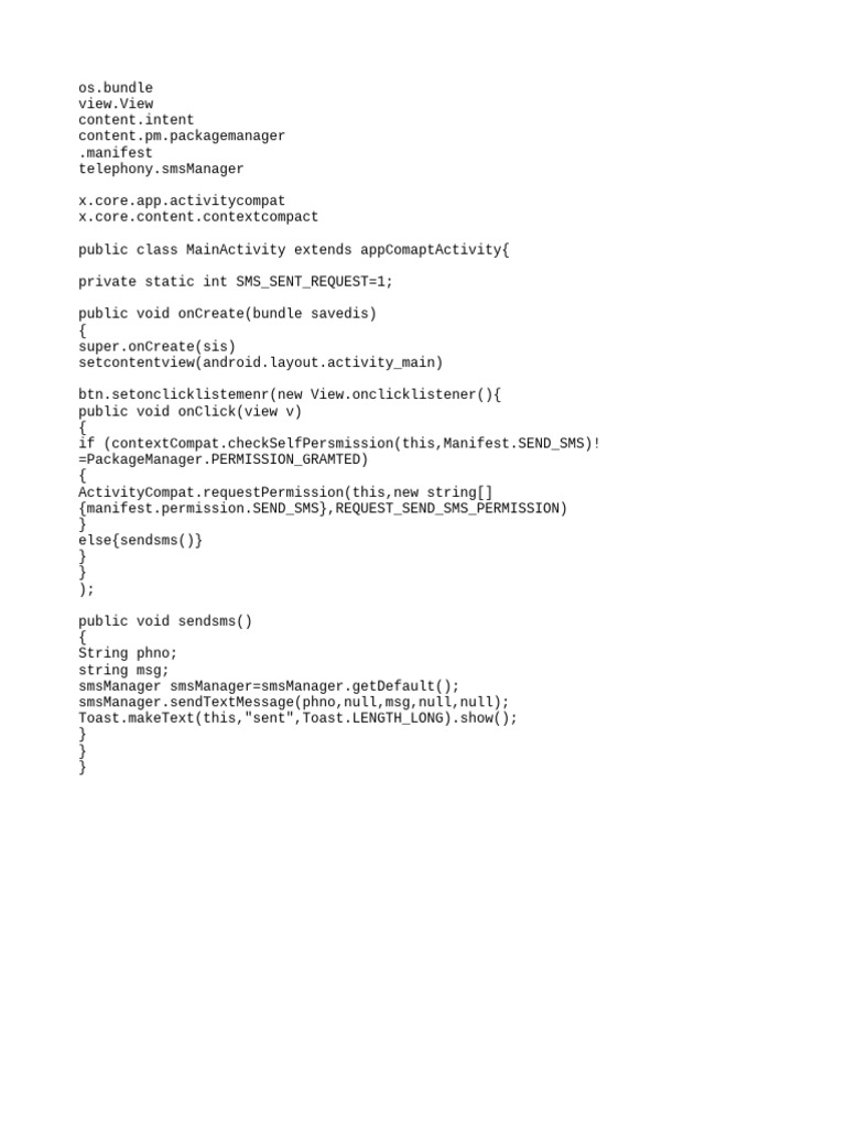 Android SMS Sending App Code | PDF