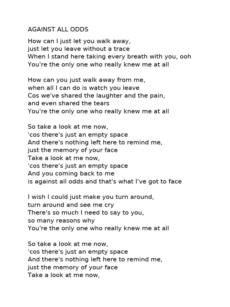 Against All Odds Lyrics Analysis | PDF