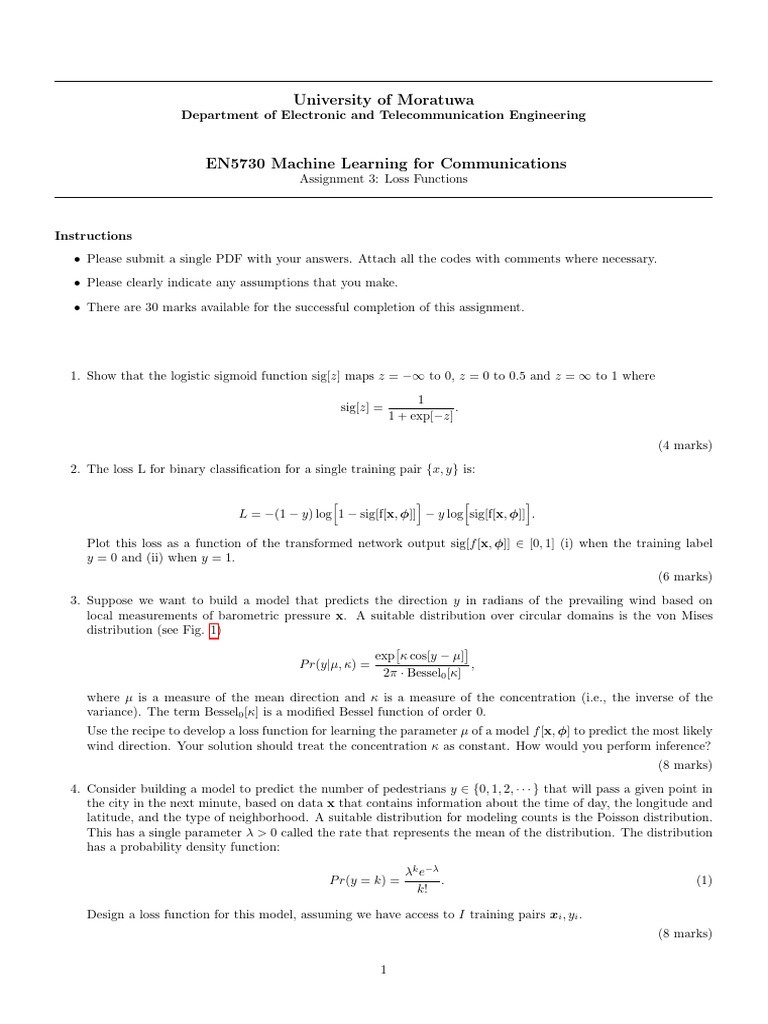 Machine Learning Loss Functions Assignment | PDF | Function ...