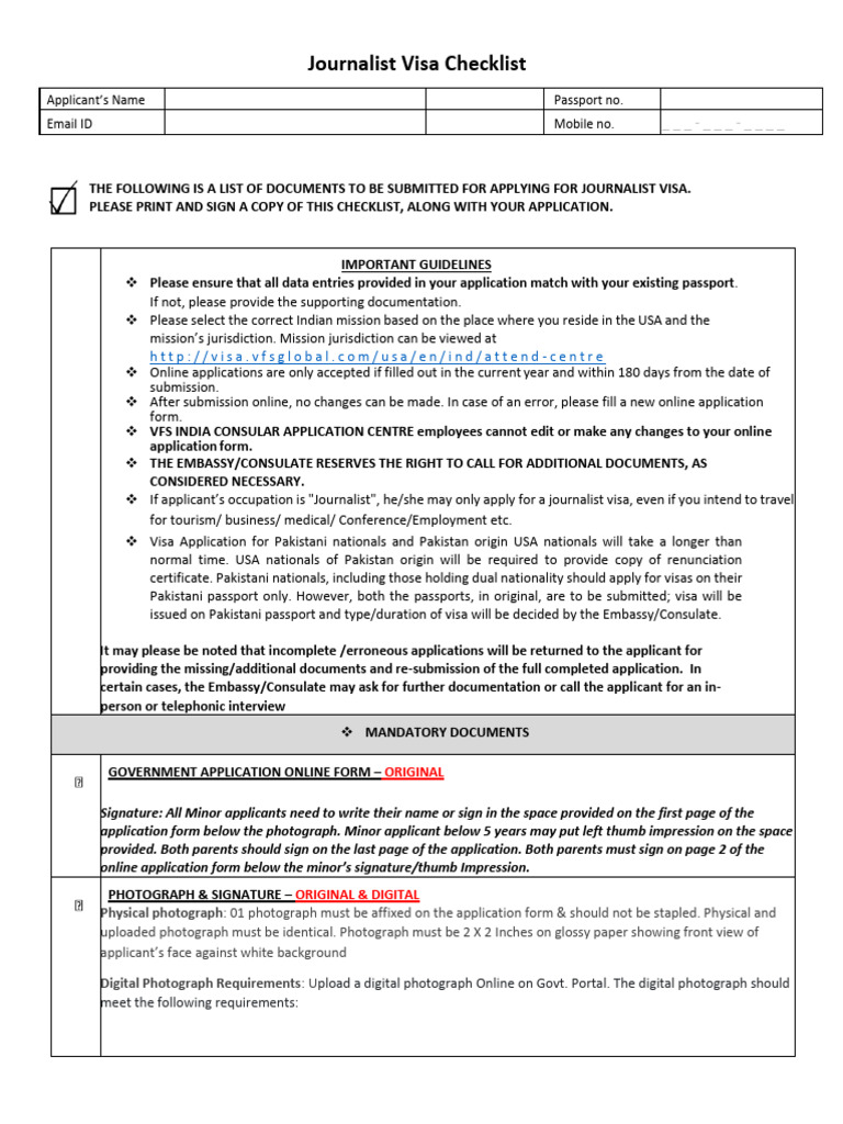 Journalist Visa Application Checklist | PDF | Travel Visa | Passport
