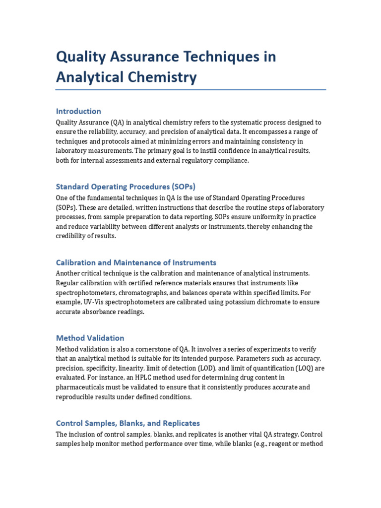 Quality Assurance Techniques in Analytical Chemistry | PDF | Detection ...