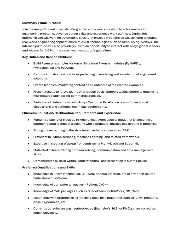 Ansys Internship: PyDyna Automation Role | PDF