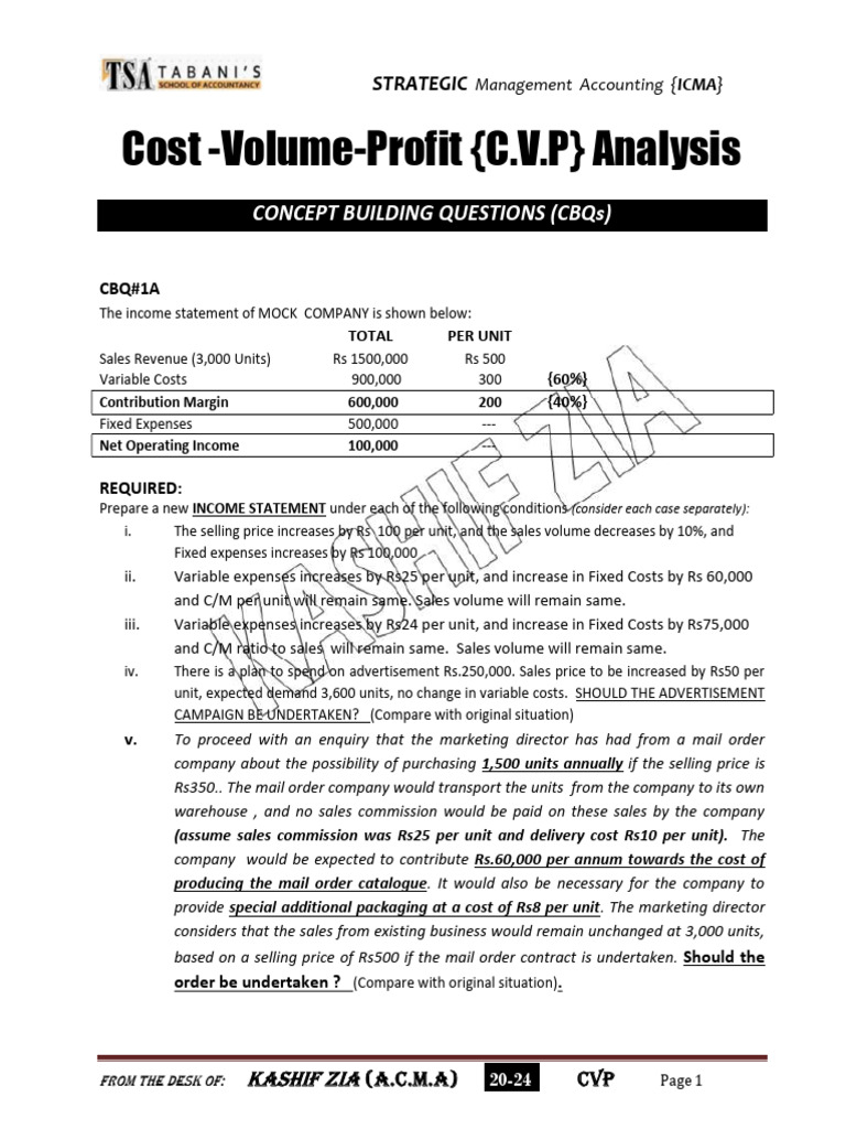 CVP Analysis and Income Statement Scenarios | PDF | Management ...