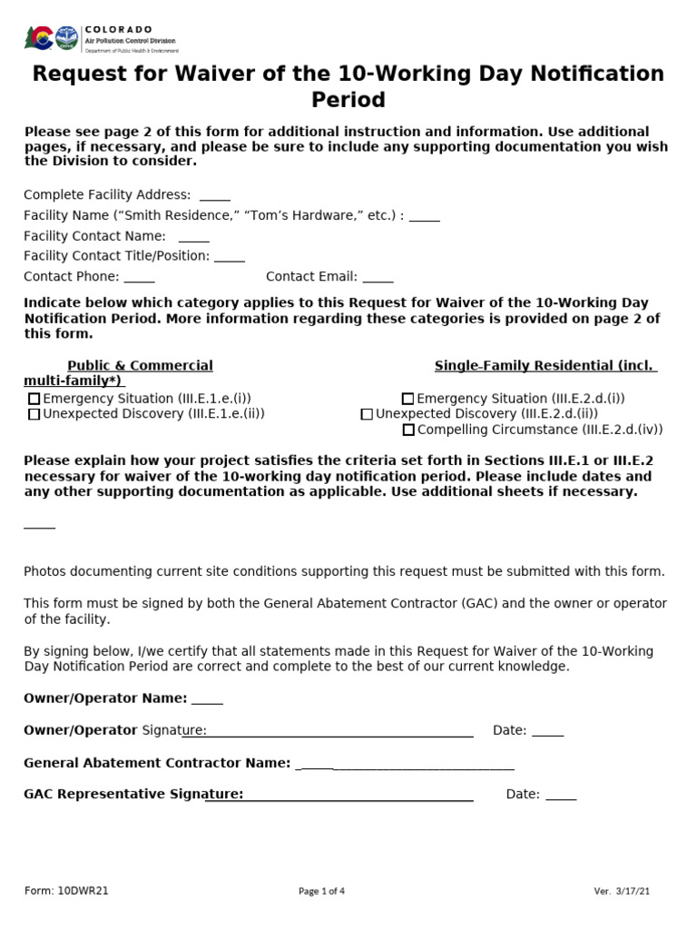 Waiver Request for 10-Day Notification | PDF | Demolition | Justice