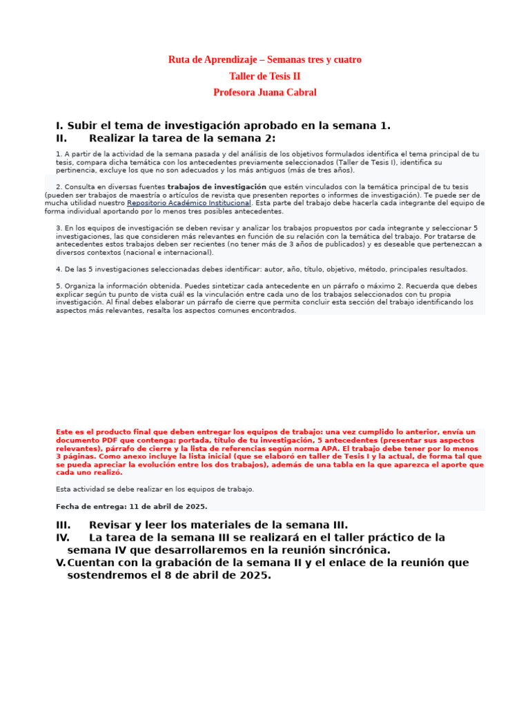 Ruta de Aprendizaje Semanas 3 y 4 | PDF | Aprendizaje | Cognición