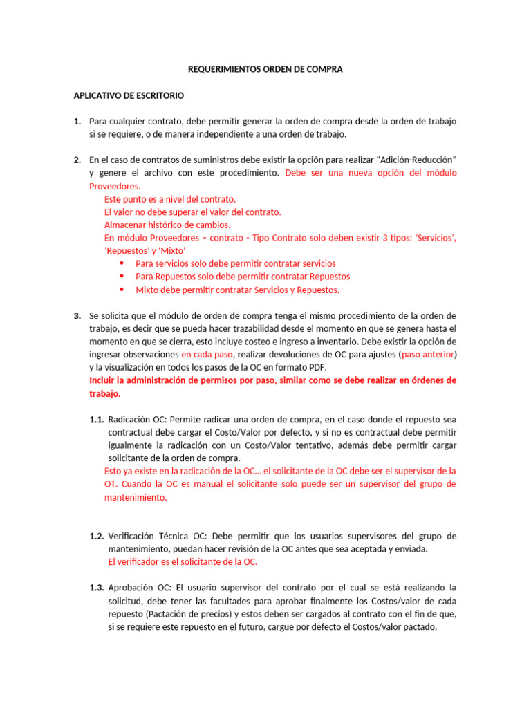 Requisitos para Orden de Compra en Aplicativo | PDF | Informática