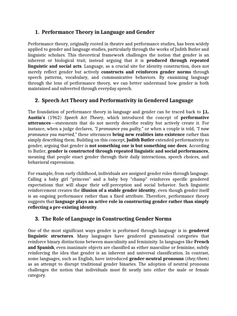 Performance Theory in Language and Gender | PDF | Gender | Gender Studies
