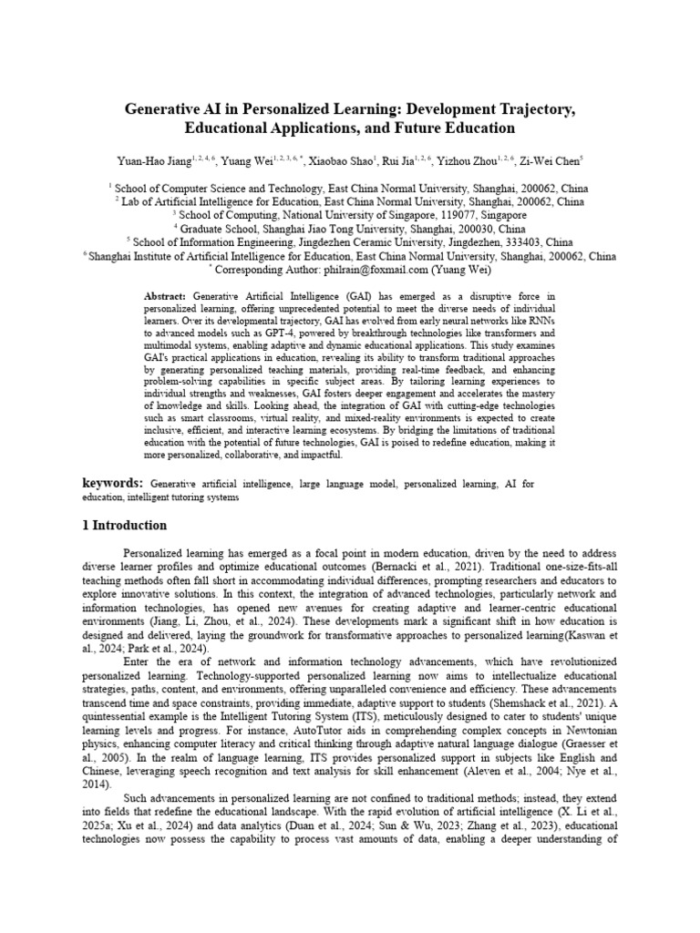 Generative Ai In Personalized Learning Development Trajectory