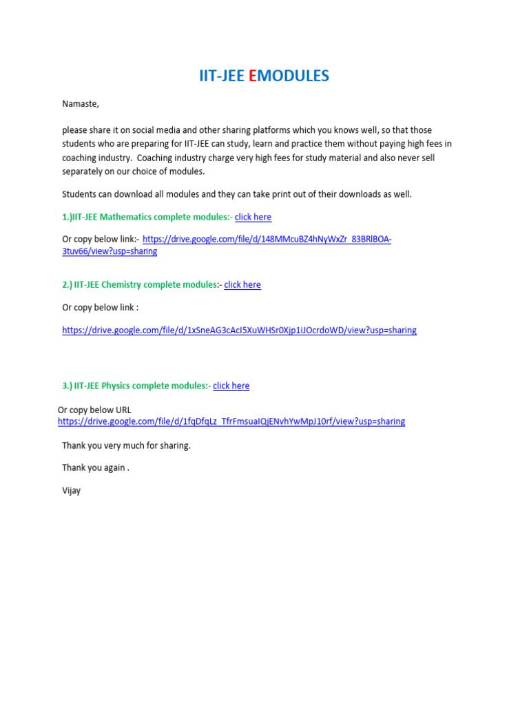 Free IIT-JEE Study Modules Download | PDF
