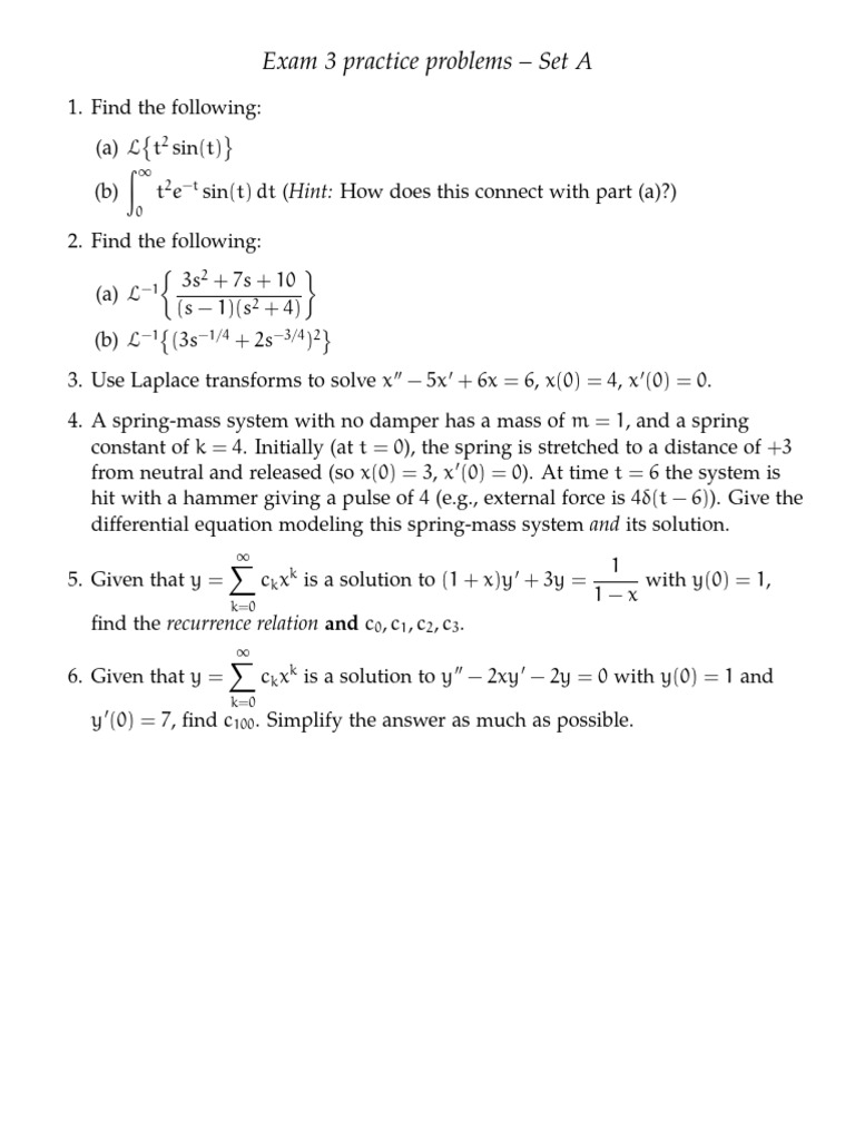 267 F22 Exam3 PracticeA | PDF | Applied Mathematics | Differential ...