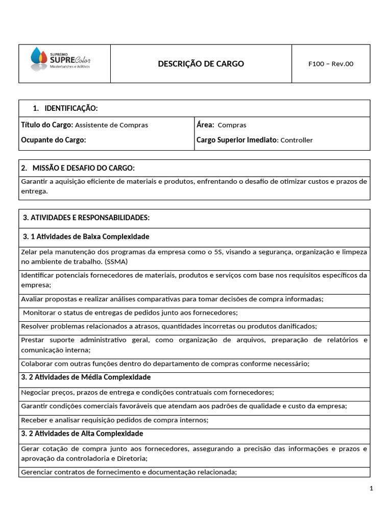 Descrição do Cargo: Assistente de Compras | PDF | Business