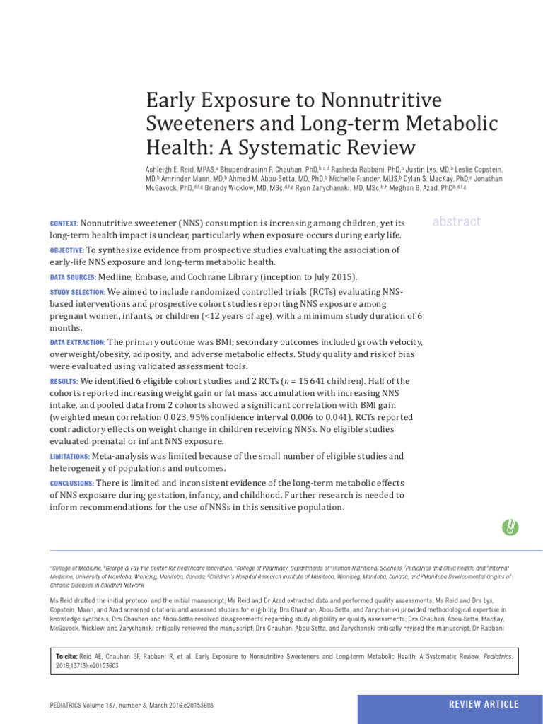 Nonnutritive Sweeteners and Child Metabolism | PDF | Body Mass Index ...