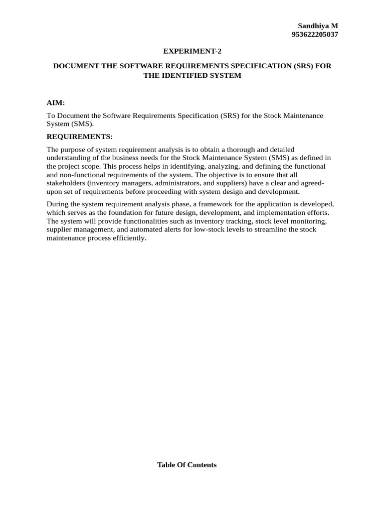 Stock Maintenance System SRS Document | PDF | Databases | Inventory