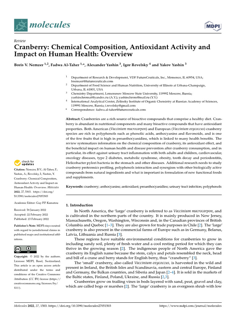 Cranberry Health Benefits and Composition | PDF | Cranberry | Fructose