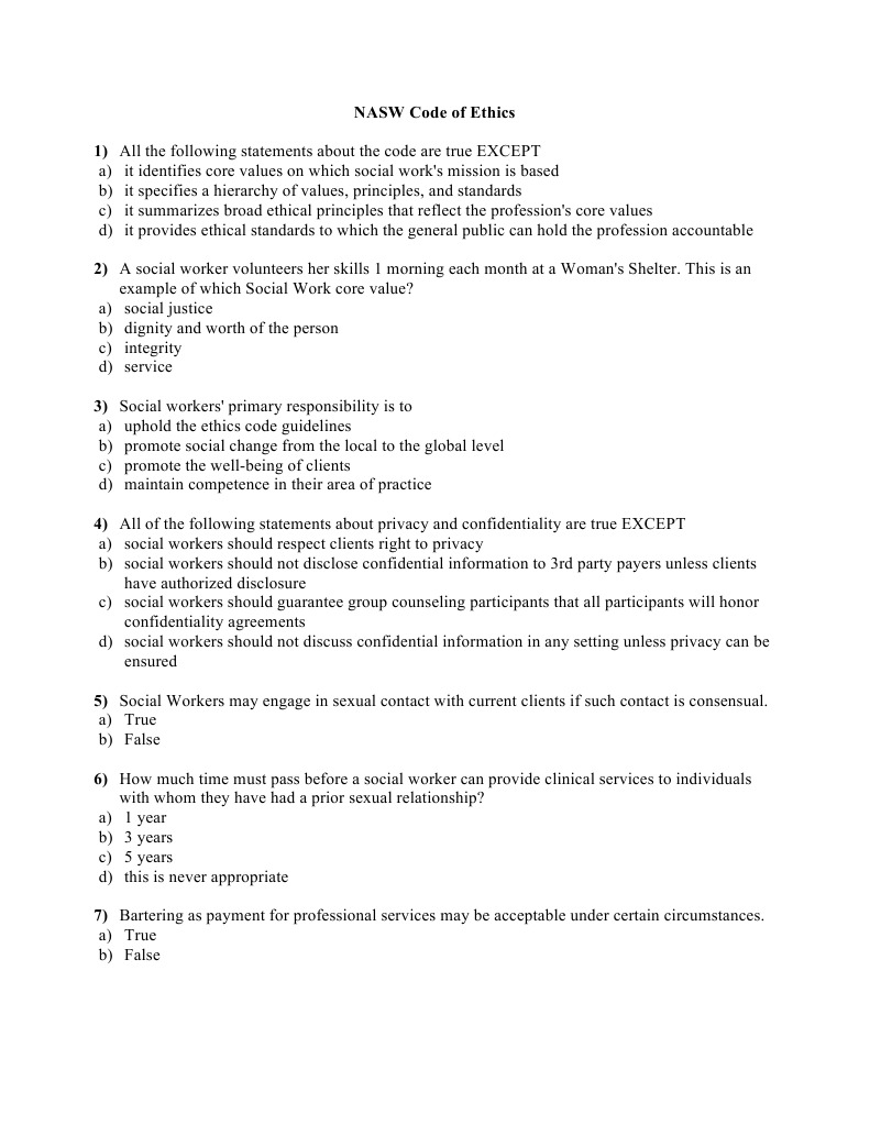 Nasw Code of Ethics Exam For Elearning | PDF | Social Work ...