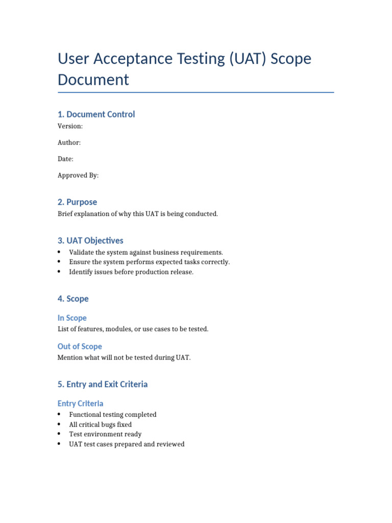 UAT Scope and Exit Criteria Document | PDF
