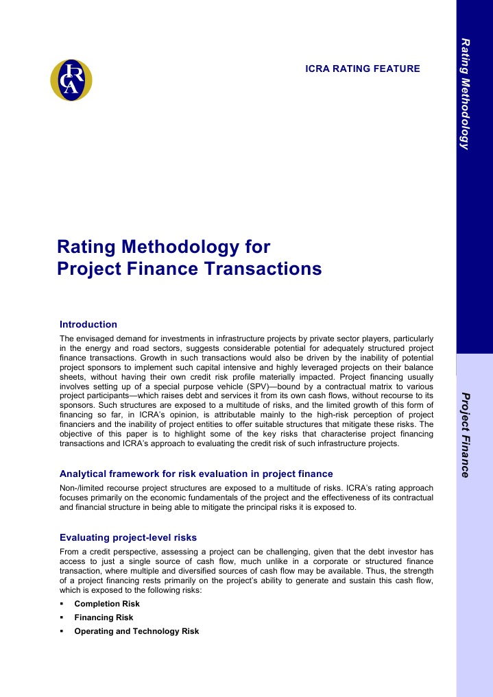 Rating Methodology For Project Finance Transactions | PDF