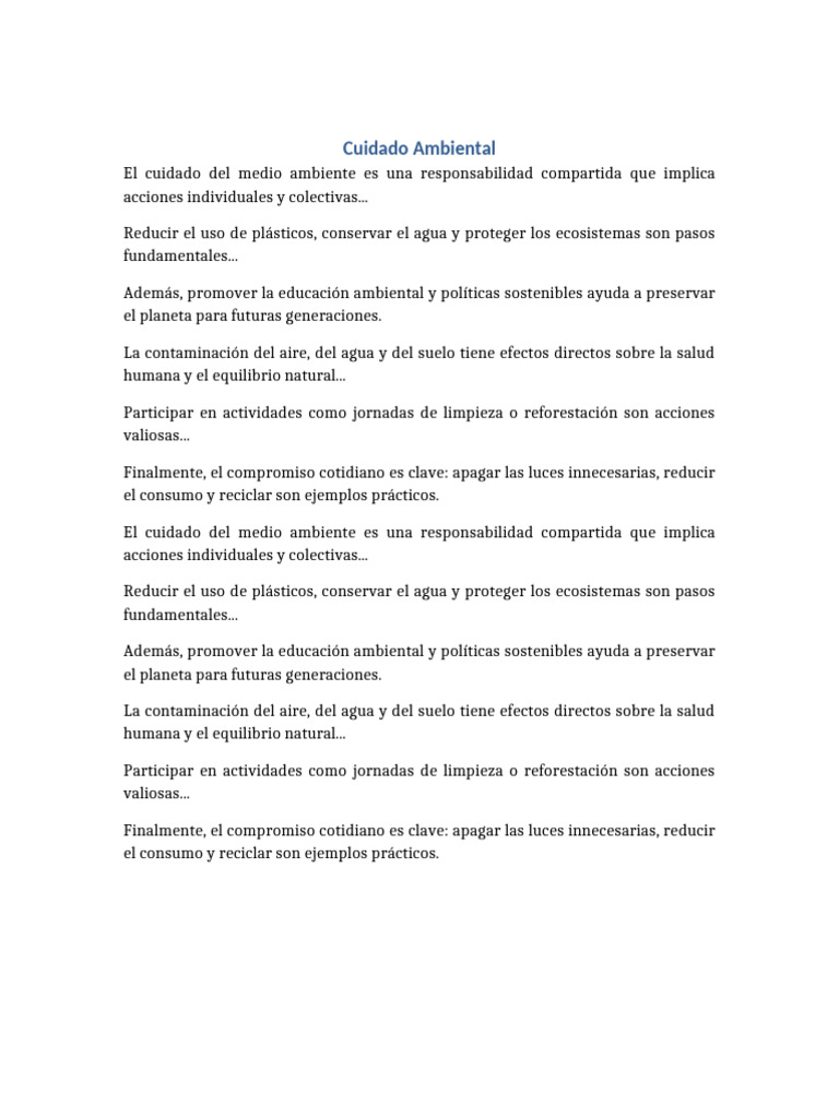 Acciones para Cuidar el Medio Ambiente | PDF