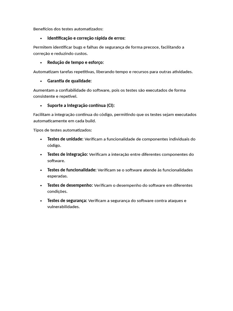Vantagens dos Testes Automatizados de Software | PDF