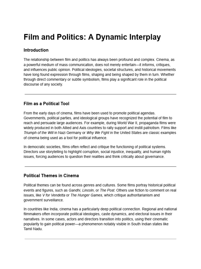 Film and Politics - A Dynamic Interplay | PDF | Censorship | Propaganda