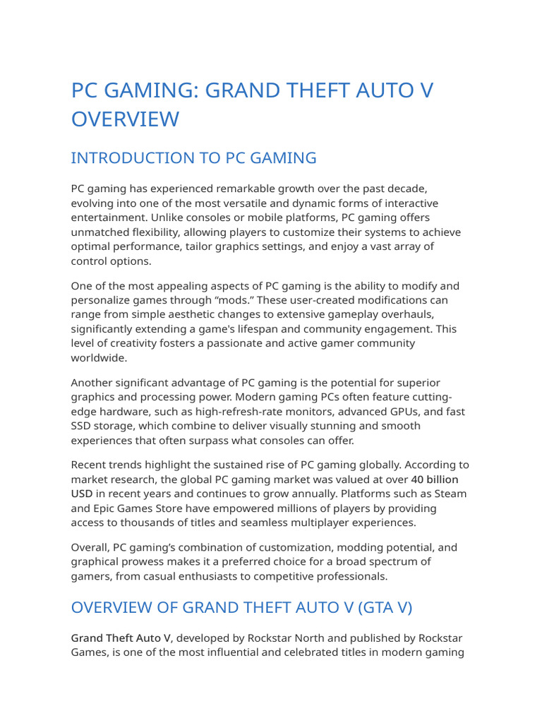 GTA V: A PC Gaming Overview | PDF | Gaming