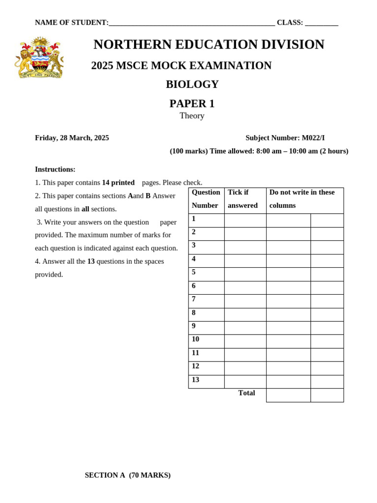 2025 MSCE Biology Mock Exam Paper | PDF | Evolution | Menstrual Cycle