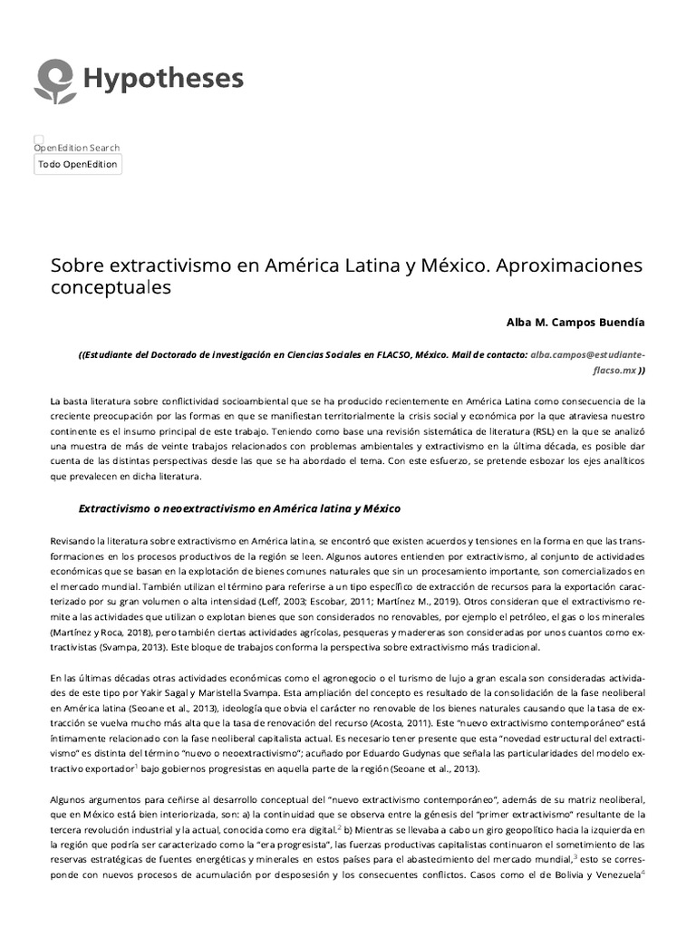 Alba Campos, Sobre Extractivismo en América Latina | PDF