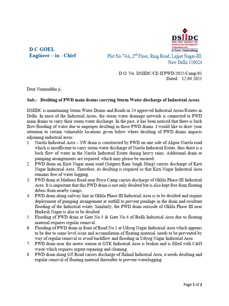 D.O. Letter To PWD - 11.04.2025 | PDF | Environment | Hydrology