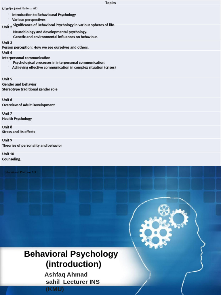 Overview of Behavioral Psychology Concepts | PDF | Twin | Psychology