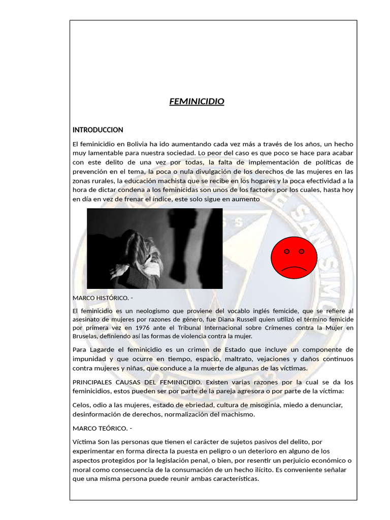 Feminicidio en Bolivia: Causas y Consecuencias | PDF | La violencia ...