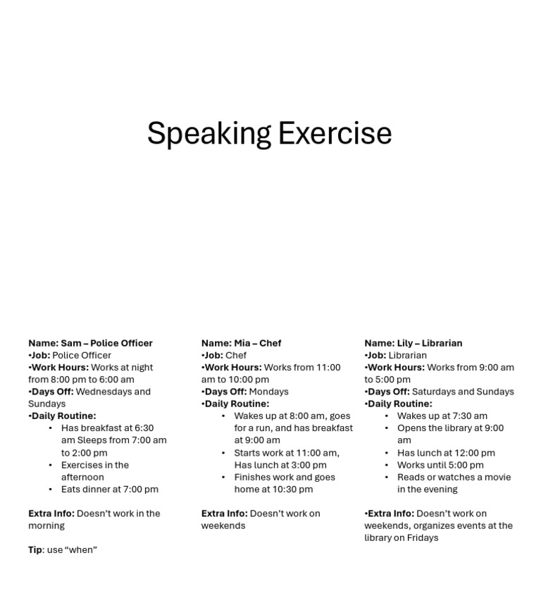 Speaking Exercise 3 | PDF
