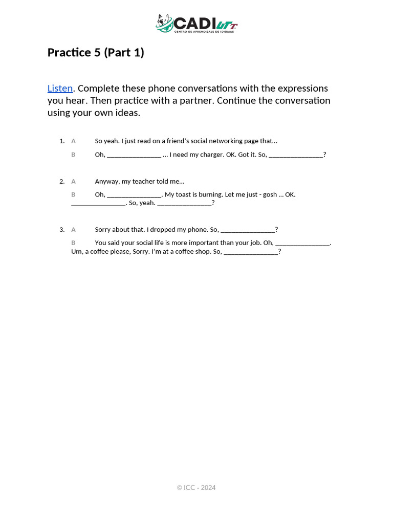 Phone Conversation Practice Exercises | PDF
