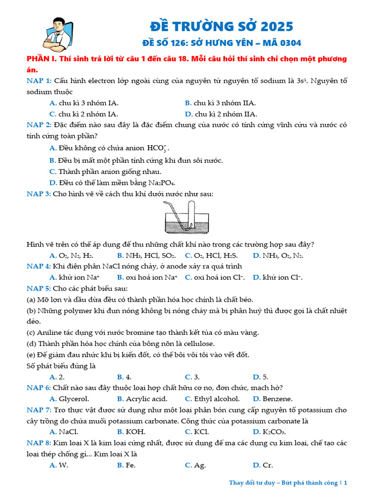 126. Sở Hưng Yên - Mã Đề 0304 | PDF