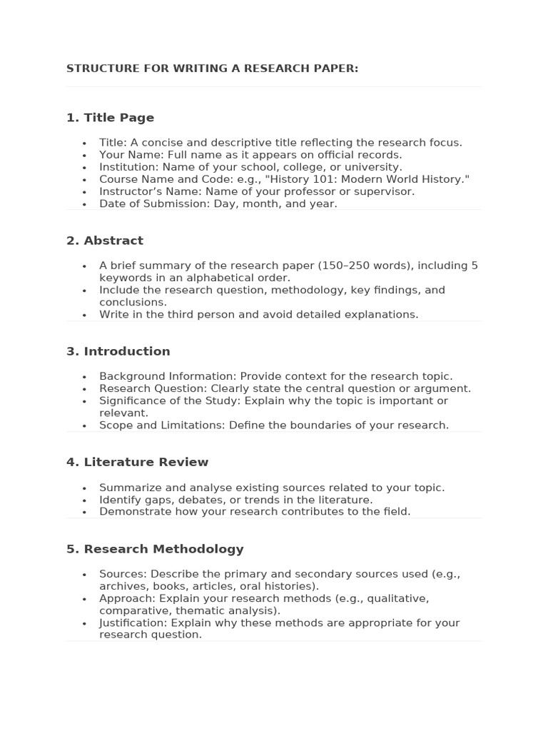 Structure For Writing A Research Paper Pdf Citation Methodology