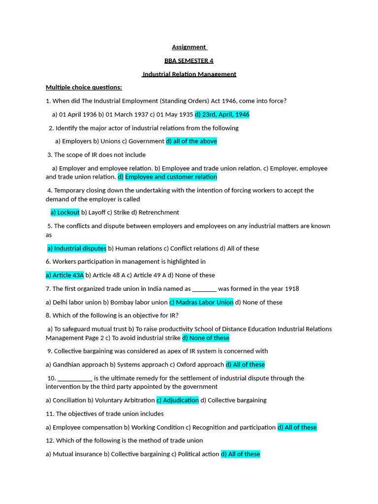 Major Actors in Industrial Relations | PDF | Strike Action ...