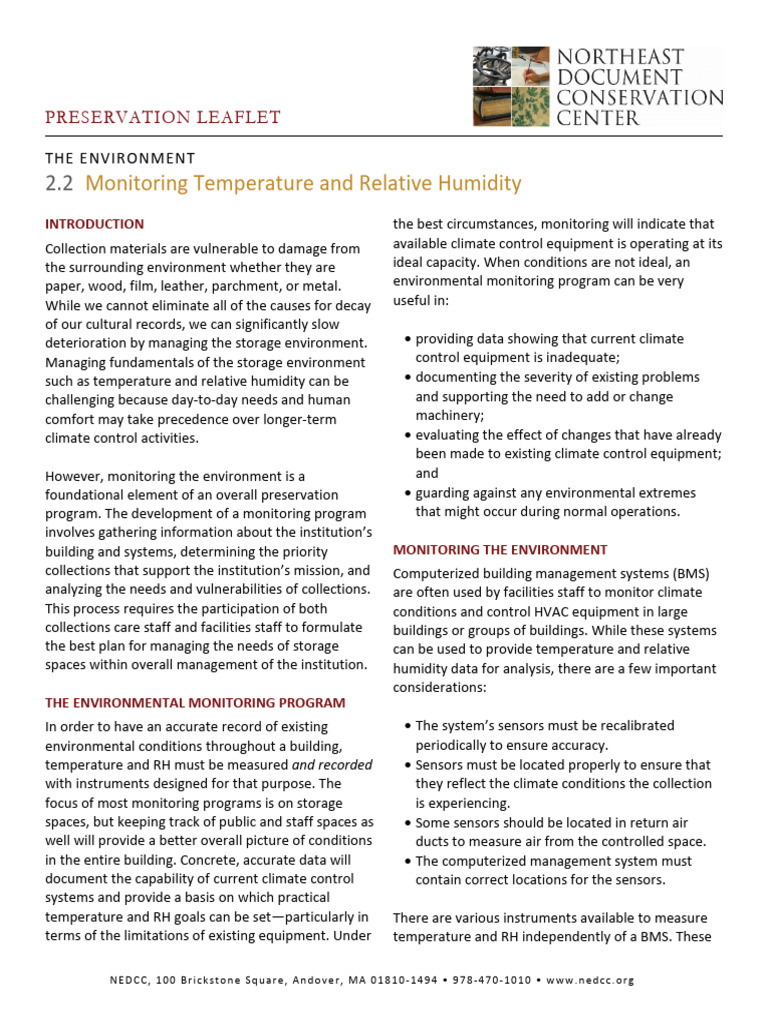 Monitoring Temperature and Relative Humidity - NEDCC | PDF | Humidity