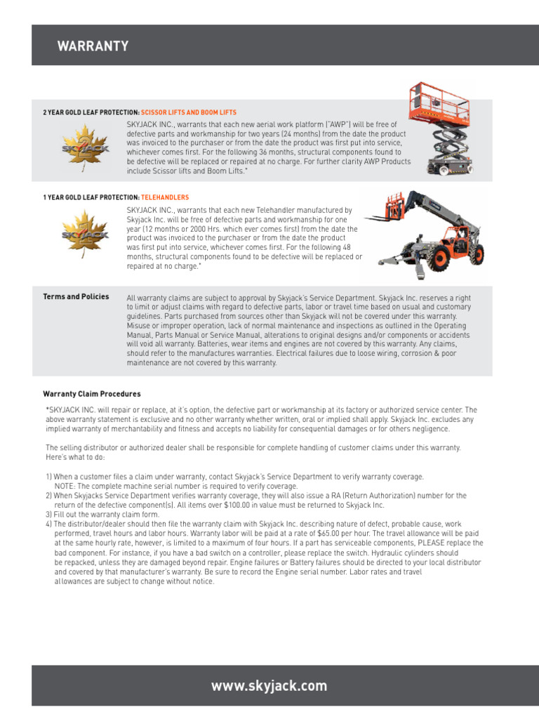 Skyjack Warranty Claim Procedures | PDF | Private Law