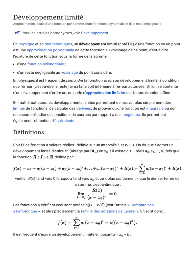 Développement Limité d'une Fonction | PDF | Mathématiques appliqués ...