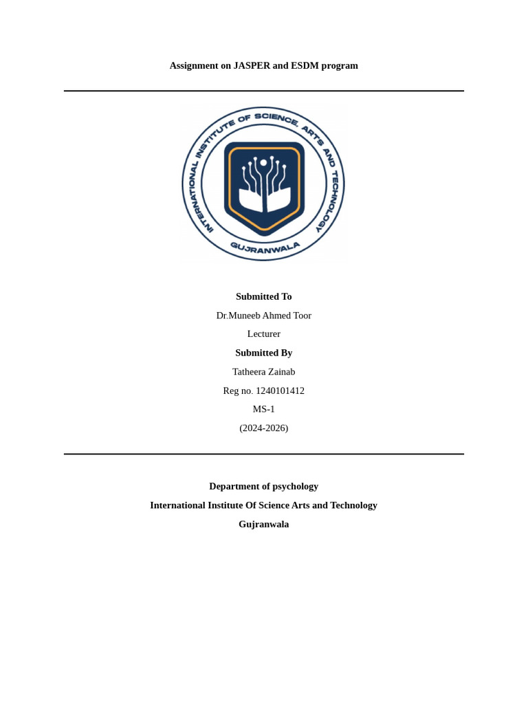 Assignment of Intervention JASPER, ESDM | PDF