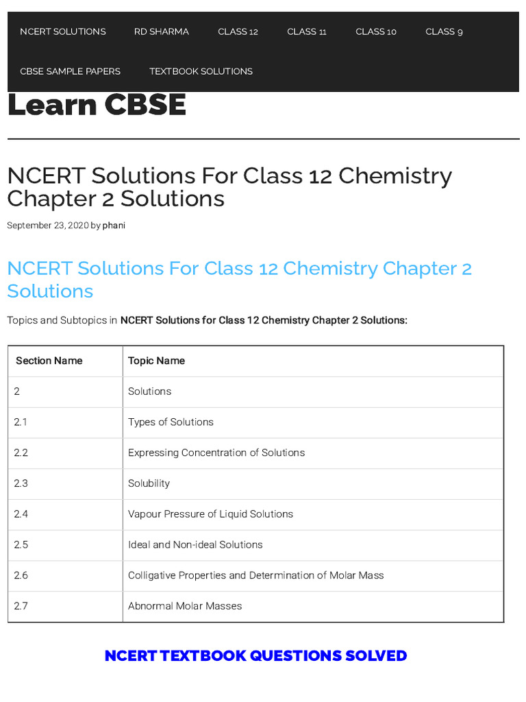 Class 12 Chemistry Chapter 2 Solutions | PDF | Solubility ...