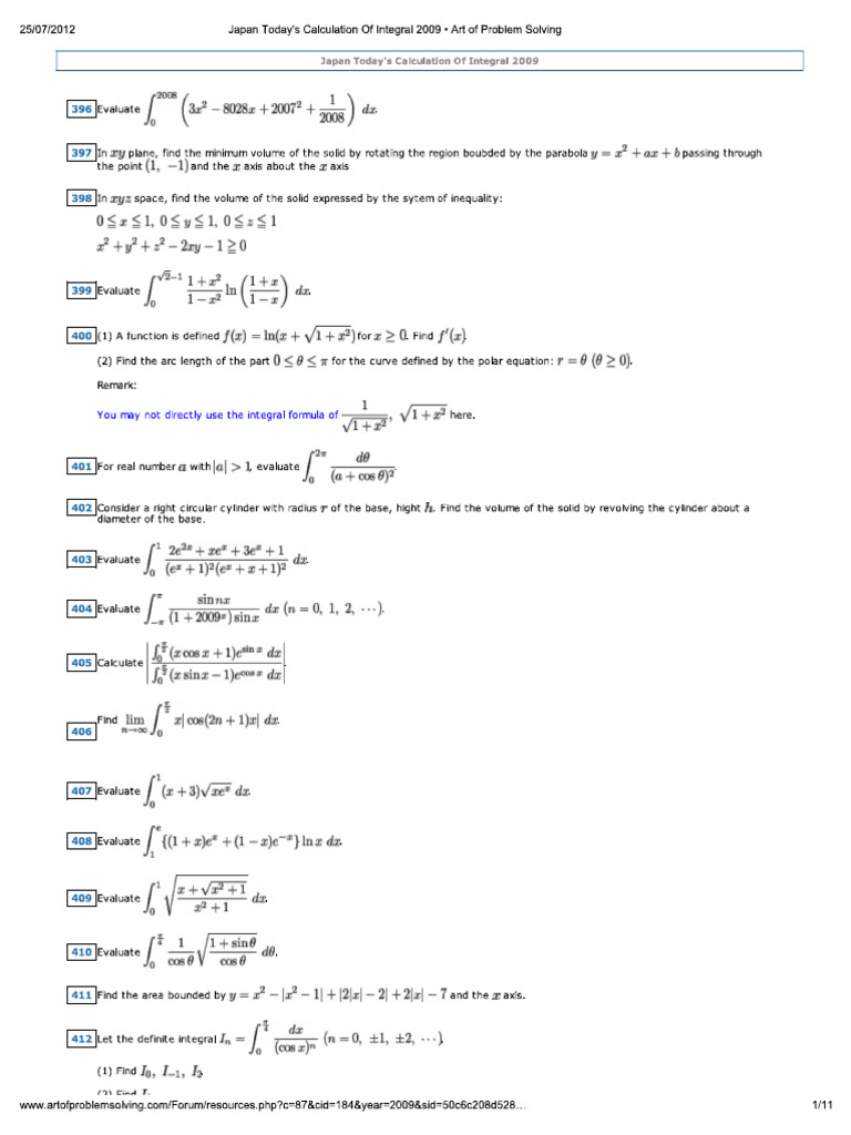 Calculation of Integral 2009 | PDF