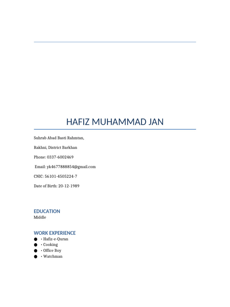 Hafiz Muhammad Jan - Resume Summary | PDF