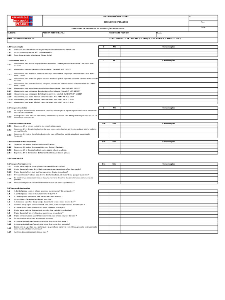 Checklist de Montagem de GLP | PDF | Válvula | Gás liquefeito de petróleo