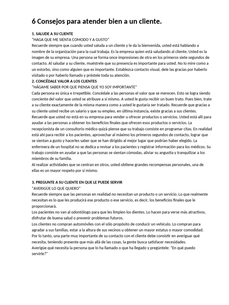 6 Consejos para Atender Bien A Un Cliente | PDF | Cliente
