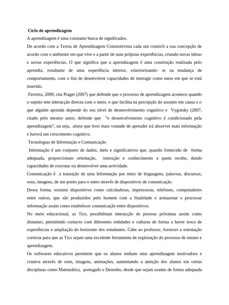 Ciclo de Aprendizagem e TIC na Educação | PDF | Aprendizado | Educação ...