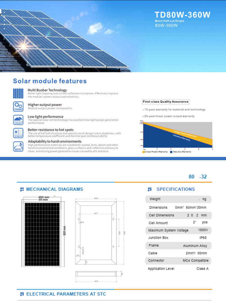 Solar Panel Specifications Catalogue | PDF | Engineering Tolerance | Pallet