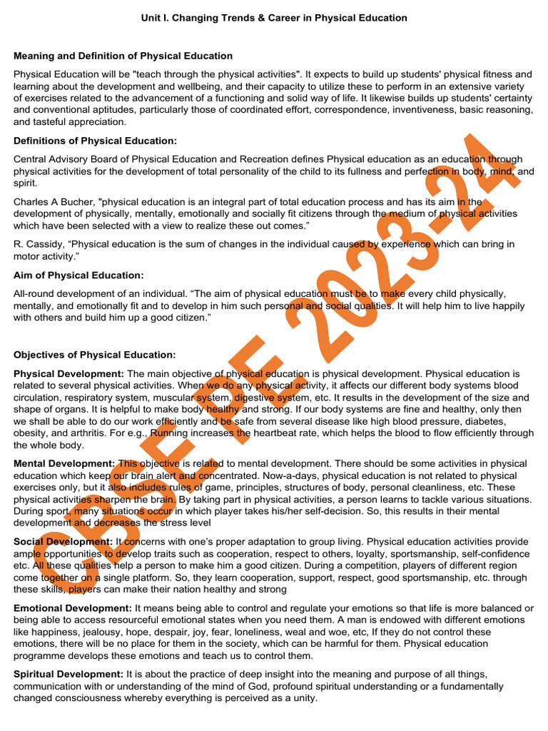 Unit 1. Changing Trends & Career in Physical Education | PDF | Wearable ...