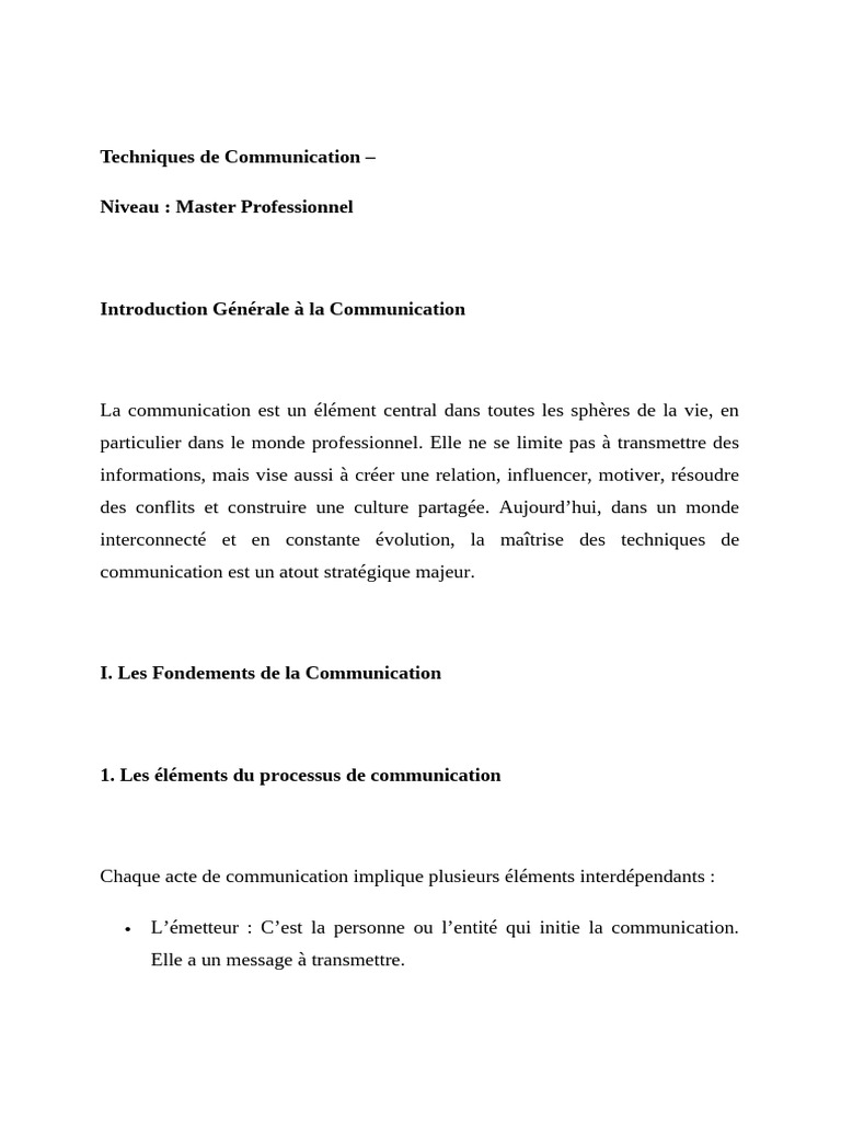 Techniques de Communication Master | PDF | la communication ...